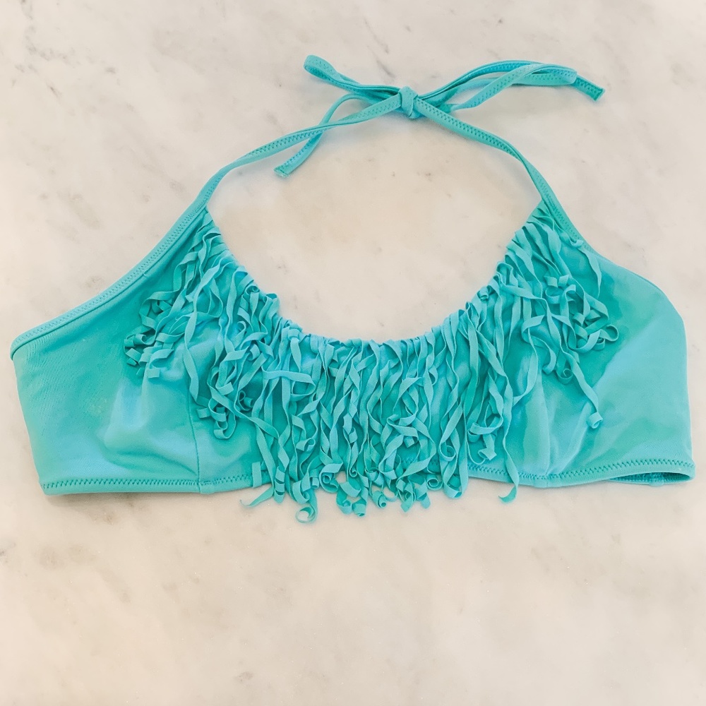 victoria's secret aqua fringe bikini top, size L